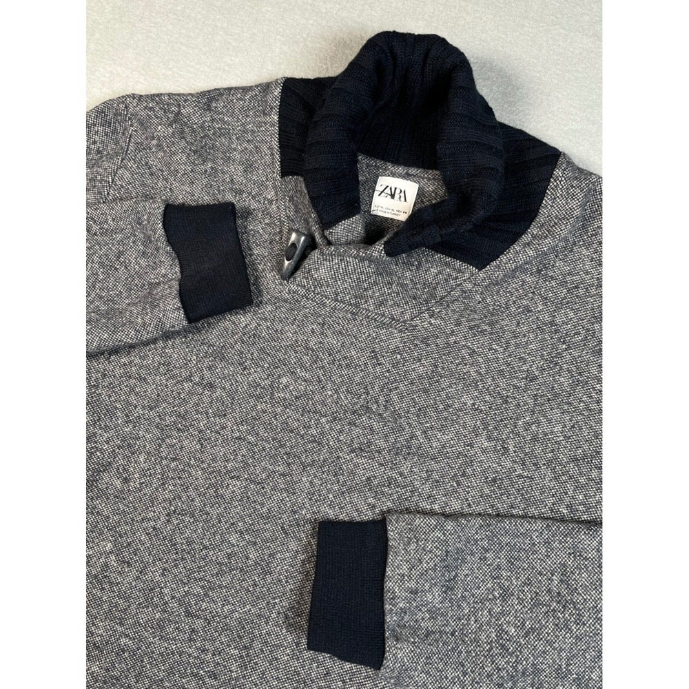 Zara Gray Textured Shawl Collar Sweater Pullover XL Cotton Viscose Casual new